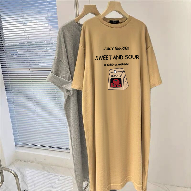 2026 New Short-Sleeved T-Shirt Dress, Mid-Length, Korean Style, Loose, Large Size, Short-Sleeved Long Dress, Fashionable Age-Reducing Dress for Women