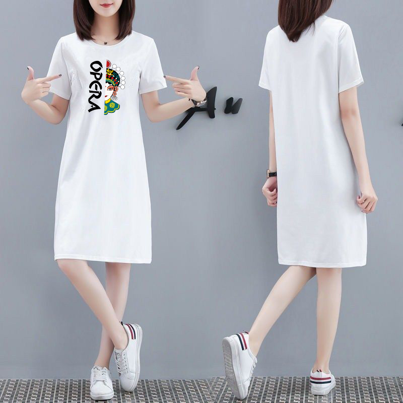 Casual White Short-Sleeved 2025 Summer New Korean Style Outerwear That Covers the Belly, Looks Slimming, Stylish and Above the Knee Dress for Women in Summer