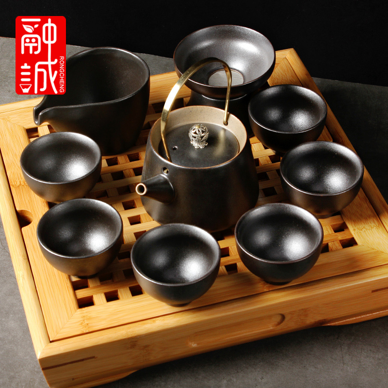 GuTao coarse pottery kung fu tea set of girder of pottery and porcelain pot cup household contracted style restoring ancient ways to suit the teapot