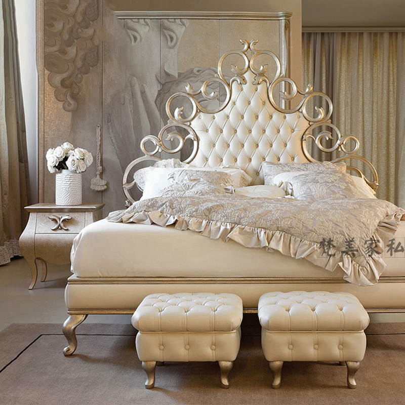American light extravagant solid wood bed French style carved high back hollowed-out princess bed 1 8 m master bedroom soft bag double bed wedding bed