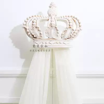 European-style solid wood bed curtain frame French retro old carved crown Korean princess room decoration curtain curtain head shelf
