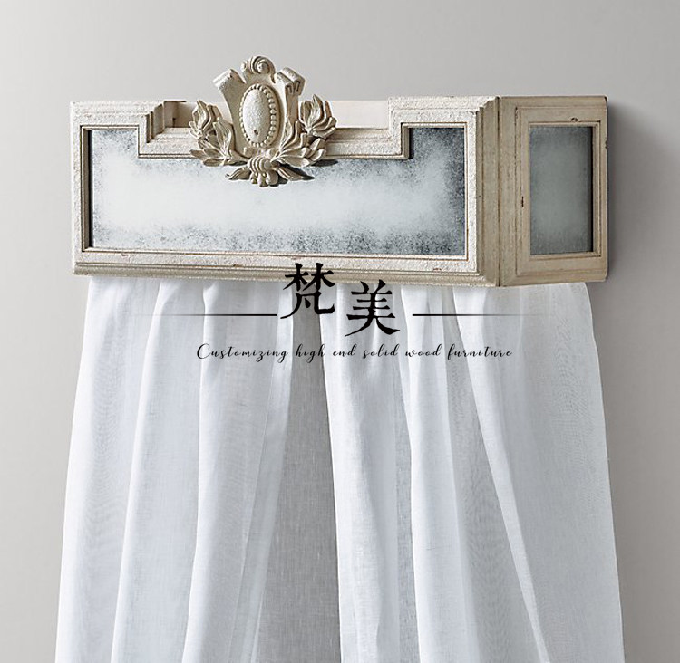 American Countryside Bed Mantle Shelf Method Palace solid wood Carved Bed Canopy Retro made of old bedroom Decorative Bed Mantle Curtain