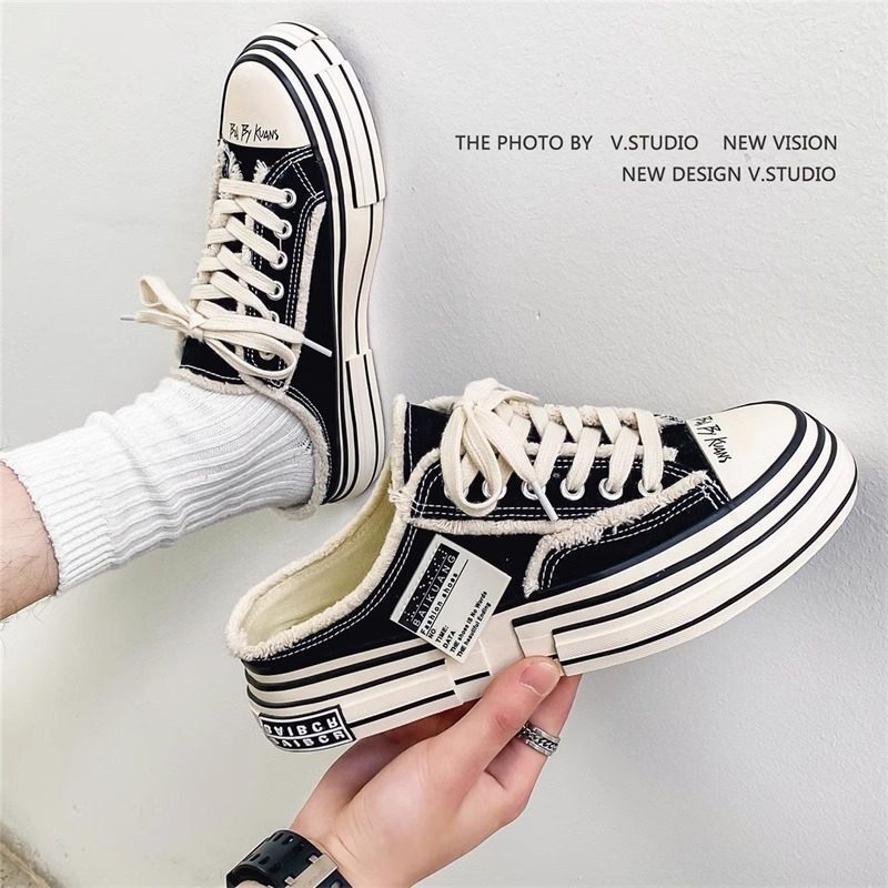 Men's Shoes 2026 New Style Half-Slip Canvas Shoes, Beggar-Style Lazy Shoes, Couple Trendy Shoes, Slip-On Sneakers Without Heel
