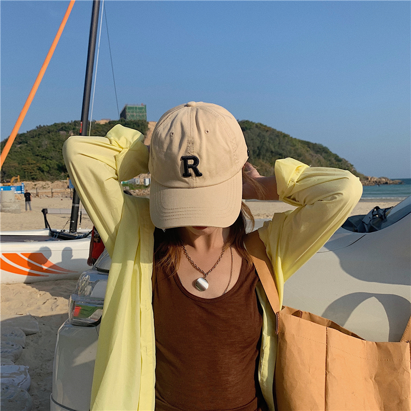 Neue Baseballmütze mit Buchstaben R für Damen, koreanische Version, Frühling/Sommer, Outdoor, Netz, rot, mit Sonnenschutz, Entenzunge_voghion.com
