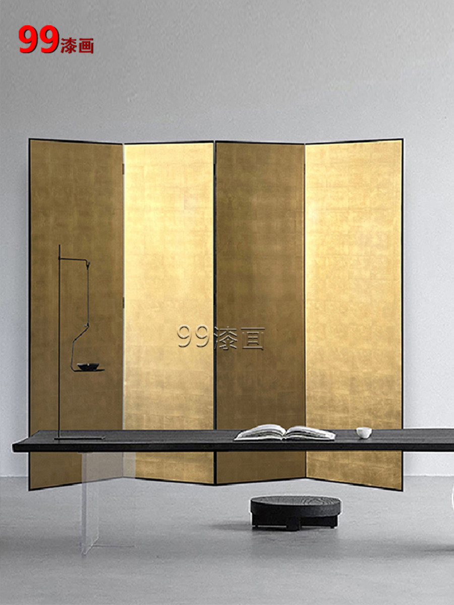 ширма 99漆画日式素金箔屏风四扇中式酒店客厅茶室隔断插花摄影折屏定制