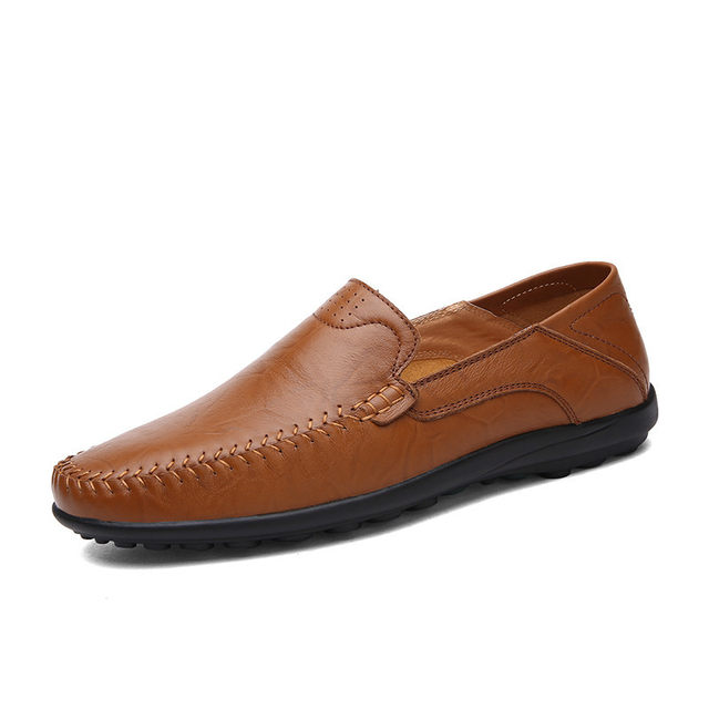 2021 New Slip-On Soft Leather Soft Sole Genuine Cowhide Peaches Men's Large Size Non-Slip Casual British Leather Shoes