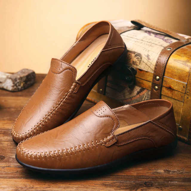 2021 New Slip-On Soft Leather Soft Sole Genuine Cowhide Peaches Men's Large Size Non-Slip Casual British Leather Shoes