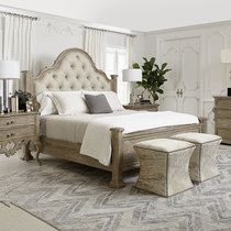 Fa-style countryside full solid wood bed 1 8 m 1 5 main bedroom with double bed and large bed American retro made of old antique oak wood bed