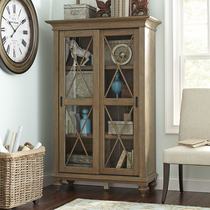 American solid wood bookcase with door Two-door locker File cabinet Study sliding door glass cabinet Retro custom cabinet