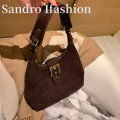 Sandro Ifashion fashion plush armpit bag soft leather women's bag messenger shoulder portable retro crescent bag