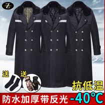 Zhengguo Youjun coat Mens extended waterproof and cold cotton coat with reflective strip black security service coat