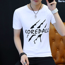 Summer couple white short-sleeved T-shirt mens Korean slim teen half-sleeve printed T-shirt trend mens clothing