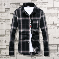 Autumn plaid shirt mens Korean slim spring and autumn shirts trend mens long-sleeved inch shirt clothes jacket mens