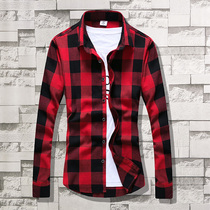 Spring long-sleeved plaid shirt mens Korean slim teen couple shirt trend mens casual inch jacket