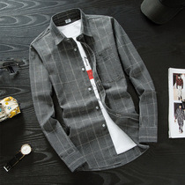 Spring long-sleeved plaid shirt mens Korean slim teen shirt trend mens casual inch shirt jacket mens
