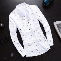 Summer white long-sleeved shirt Mens Korean slim spring and autumn shirts Trendy mens casual inch shirt clothes jacket