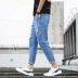 Mùa thu chín điểm quần jeans rách nam phiên bản Hàn Quốc của những chiếc quần thanh niên tự tu luyện xu hướng quần nam - Quần jean Quần jean