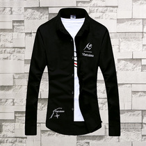 Spring black long-sleeved shirt mens Korean slim spring and autumn shirt trend mens casual inch shirt jacket mens