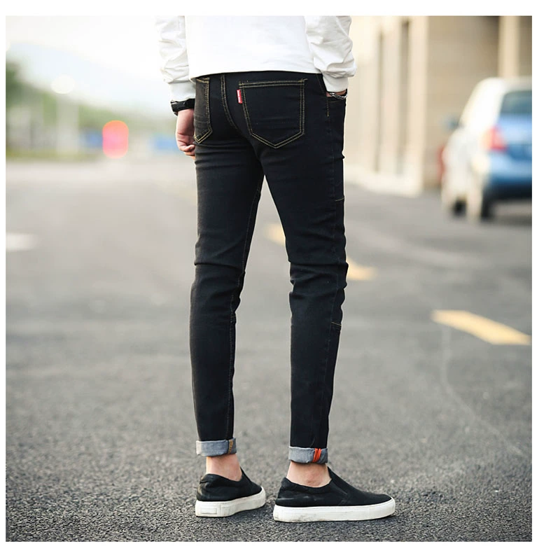 Mùa hè đen kéo dài chín điểm quần jeans nam Phiên bản Hàn Quốc của quần lọt khe xu hướng quần áo nam 9 điểm quần nam - Quần jean