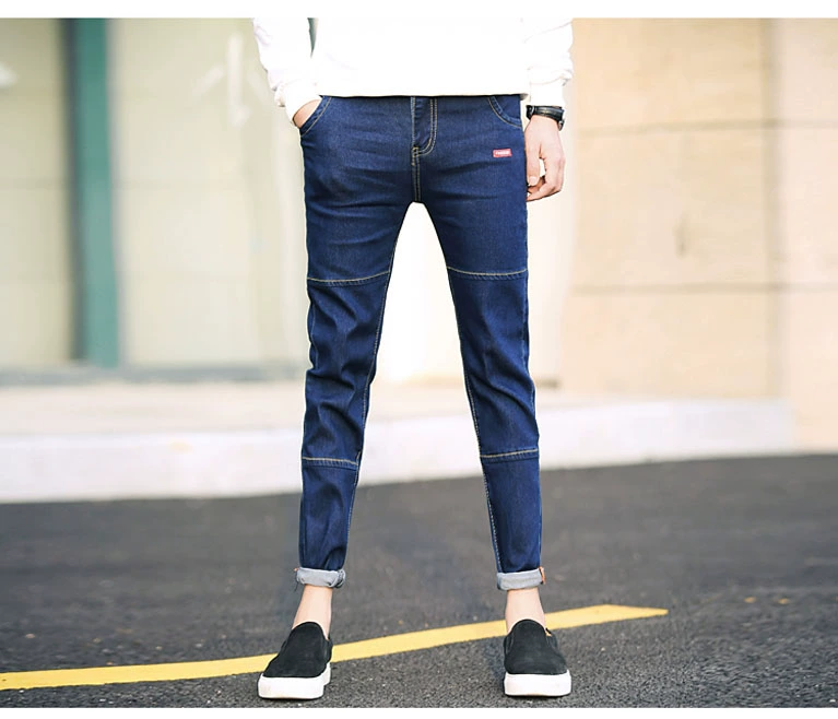 Mùa hè đen kéo dài chín điểm quần jeans nam Phiên bản Hàn Quốc của quần lọt khe xu hướng quần áo nam 9 điểm quần nam - Quần jean