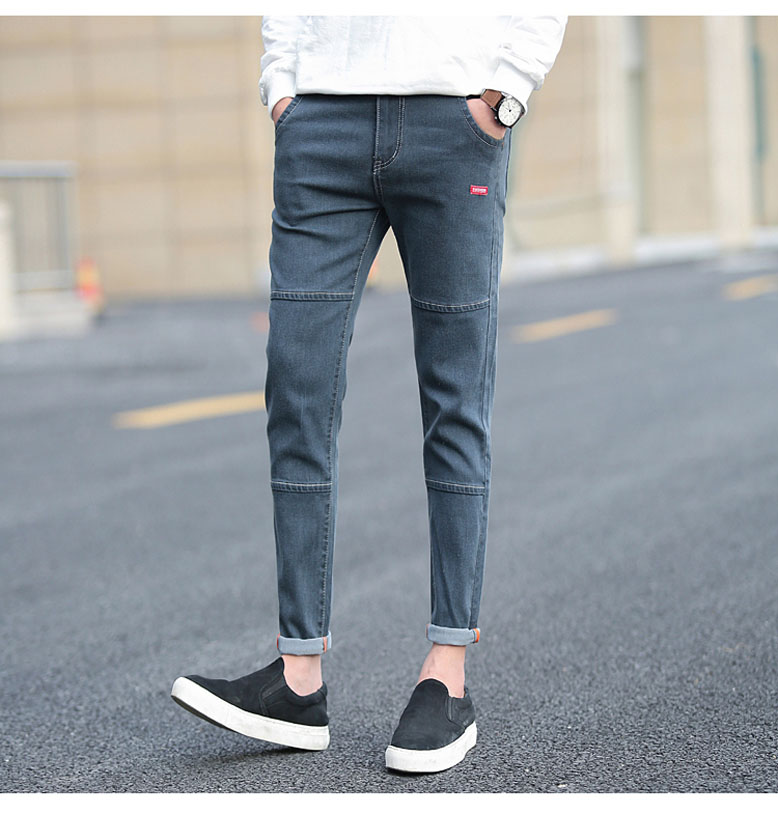 Mùa thu đen 9 điểm quần jeans nam Phiên bản Hàn Quốc của quần lọt khe quần thủy triều nam thường co giãn 9 điểm quần nam quần sooc