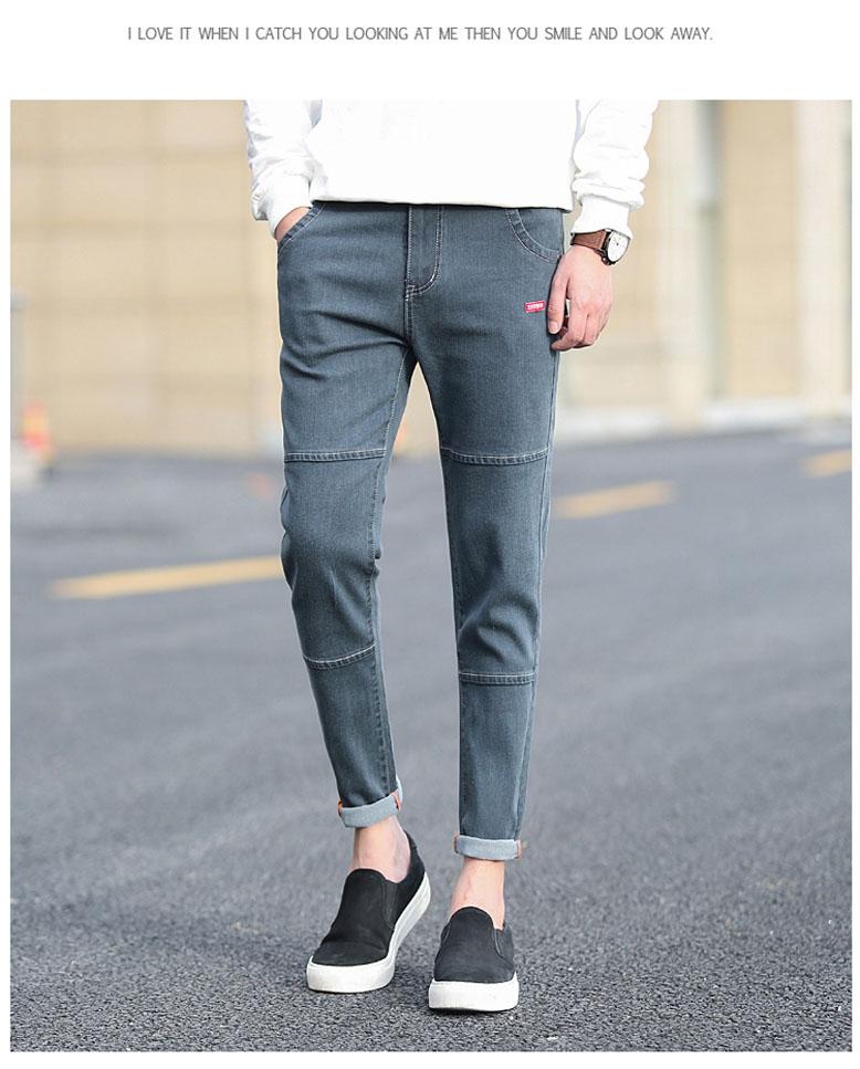Mùa thu đen 9 điểm quần jeans nam Phiên bản Hàn Quốc của quần lọt khe quần thủy triều nam thường co giãn 9 điểm quần nam quần sooc