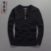 Mùa xuân và mùa hè mới của nam giới Áo thun cotton cotton dài tay Slim Henry cổ áo cotton màu rắn hàng đầu - Áo phông dài Áo phông dài