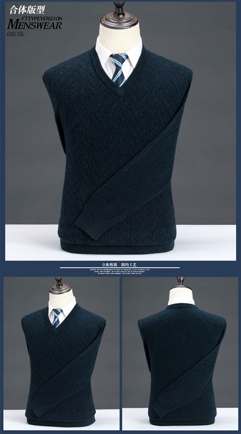 Chính hãng Ordos City 100% áo len cashmere nguyên chất nam mùa đông trung niên v cổ áo len dày áo giữ nhiệt nam