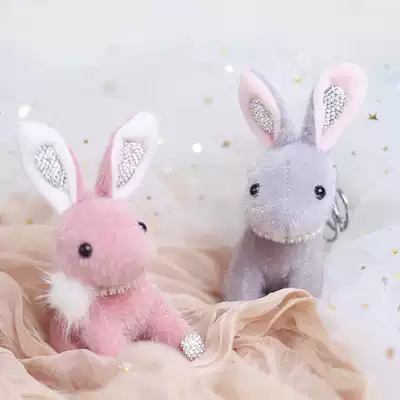 Pink gray Little Bear rabbit plush mini key chain pendant ornaments wedding doll gift box with hand gift