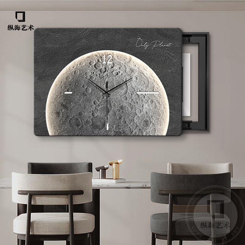 Simple Moon-Shaped Electric Meter Box Decorative Painting with Textured Sandstone, No Drilling Required, with Clock to Cover the Power Distribution Box and Circuit Breaker Box Simple Moon-Shaped Electric Meter Box Decorative Painting with Textured Sandstone, No Drilling Required, with Clock to Cover the Power Distribution Box and Circuit Breaker Box