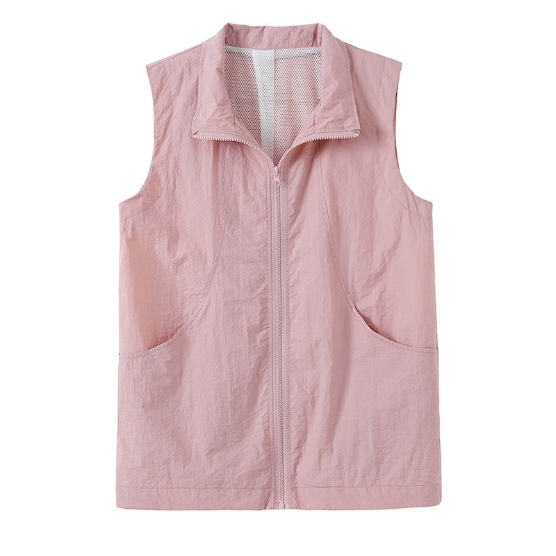 【Double Layer with Mesh】Casual Stand Collar Short Vest for Women, Spring Thin Outerwear Vest, Plus Size Loose Stylish Vest 【Double Layer with Mesh】Casual Stand Collar Short Vest for Women, Spring Thin Outerwear Vest, Plus Size Loose Stylish Vest