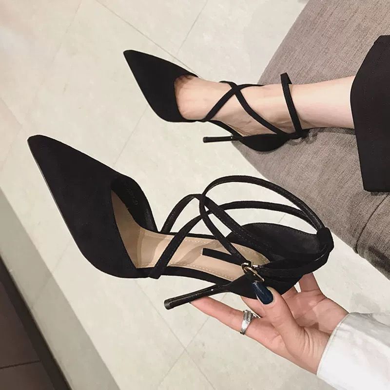 Sexy Strappy Pointed Toe High Heels for Women with Stiletto Heels Spring and Summer New Internet Celebrity French Girl Hollow Shoes Light and Simple