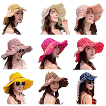 Straw hat female flower ring summer seaside holiday sunhat hat Han version sunhat foldable sunscreen big along beach hat