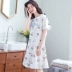 Shaqian lỏng nightdress nữ mùa hè ngắn tay bông ngọt váy phim hoạt hình dễ thương phụ nữ mang thai đồ ngủ dịch vụ nhà có thể được đeo đầm ngủ dễ thương Đêm đầm