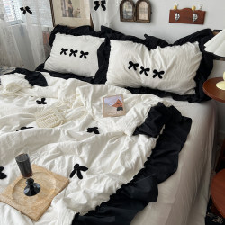 French Hepburn Style Four-Piece Set, Washed Non-Cotton Pure Cotton Ice Silk Quilt, Single Dormitory Bed, Three-Piece Women's Bedding