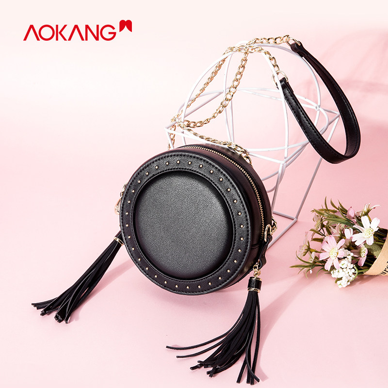 Aokang's new spring and summer women's shoulder bag small round bag shopping mall with the same style simple fashion women's bag Messenger bag