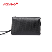 Aokang Wallet Men Long Leather Zipper Handbag 2021 New Thin Head Cowhide Bag Embosses