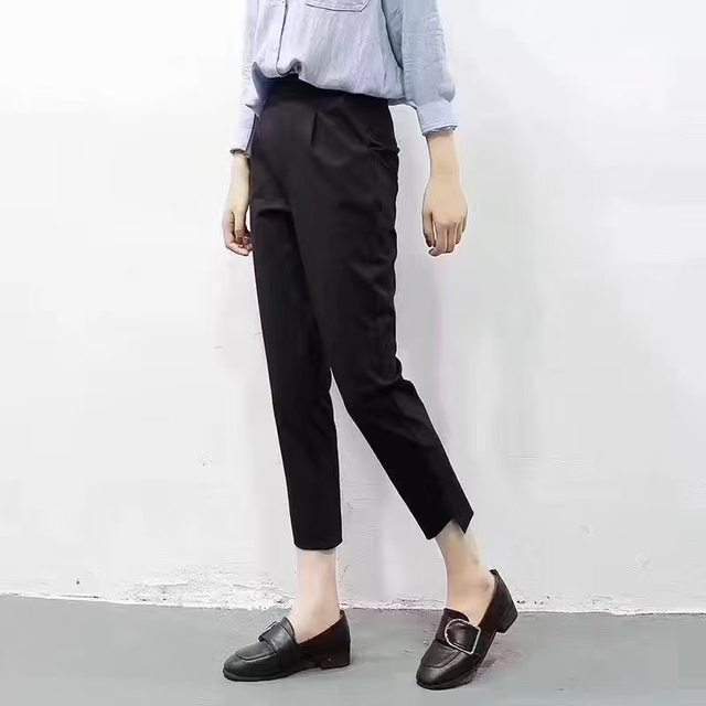 2021 ຕົ້ນດູໃບໄມ້ລົ່ນໃໝ່ CNZ Classic Black Versatile Elastic Pants High Waist Pants Casual Harem Pants with Diagonal Slits 5059