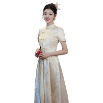 Champagne color cheongsam engagement dress for women 2024 new new Chinese style toasting dress for bride autumn and winter