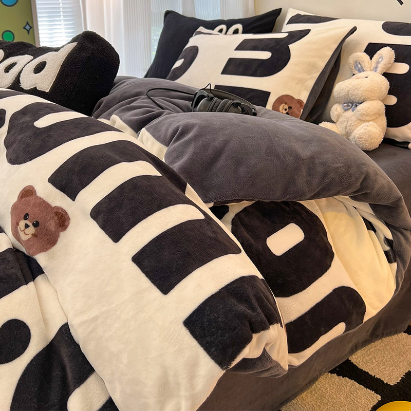 Winter bifacial milk suede quilt cover single piece 150x200x230 Warm Coral Flannel 1 5 m gushed by hood-Taobao