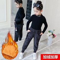 Girls  winter pants 2021 new Korean version of childrens autumn and winter pants baby velvet pants Harlan pants foreign style wear