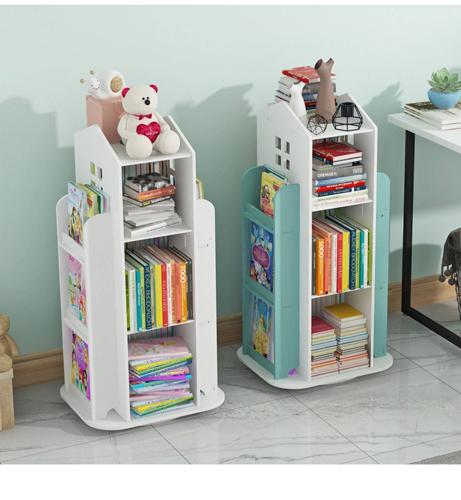 旋轉書架書櫃省空間兒童落地繪本書架簡約家用學生寶寶簡易置物架