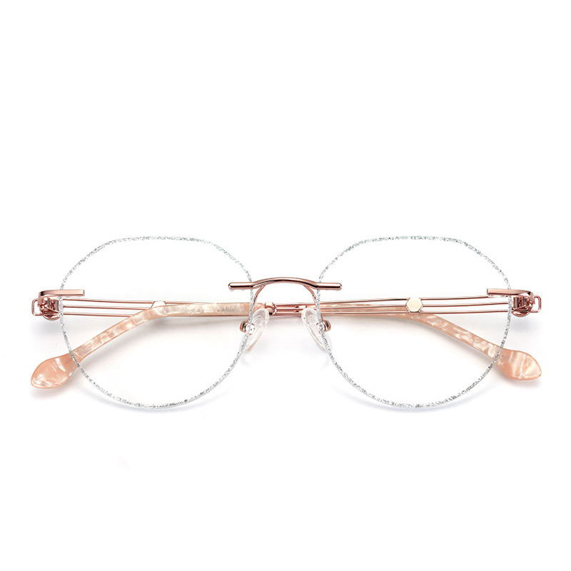 No frame glasses female myopia diamond cut edge ultralight anti-blue light vegan glasses round face Thin Inlaid Drilling glasses can be matched