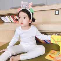 Male and female children Classic white pure cotton Home Clothing Pure Color Jersey Underpants Underpants Autummy Pants Air Conditioning Suit Suit