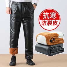 Кожаные брюки 冬季中老年皮裤男加绒加厚棉裤代驾摩托车骑行外卖防水骑手防风裤