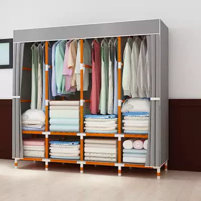 Simple wardrobe solid wood cloth rental room economical fabric plastic curtain storage bedroom household wood cabinet