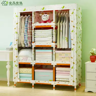 Simple wardrobe rental room with thickened cloth cabinet solid wood oxford cloth thickened reinforced fabric strong and durable storage