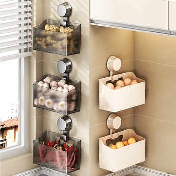New suction cup wall-mounted kitchen storage rack onion, ginger and garlic