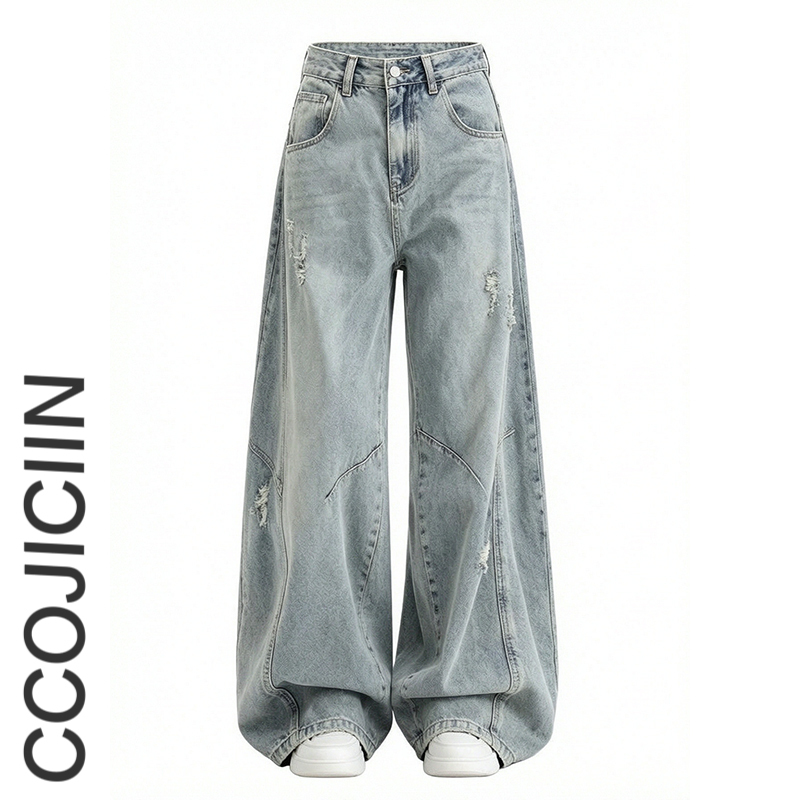 Stylish and Versatile, Cool Retro American-Style Ripped Jeans for Men, Summer Loose Fit, Deconstructed Banana Pants, Trendy Stylish and Versatile, Cool Retro American-Style Ripped Jeans for Men, Summer Loose Fit, Deconstructed Banana Pants, Trendy