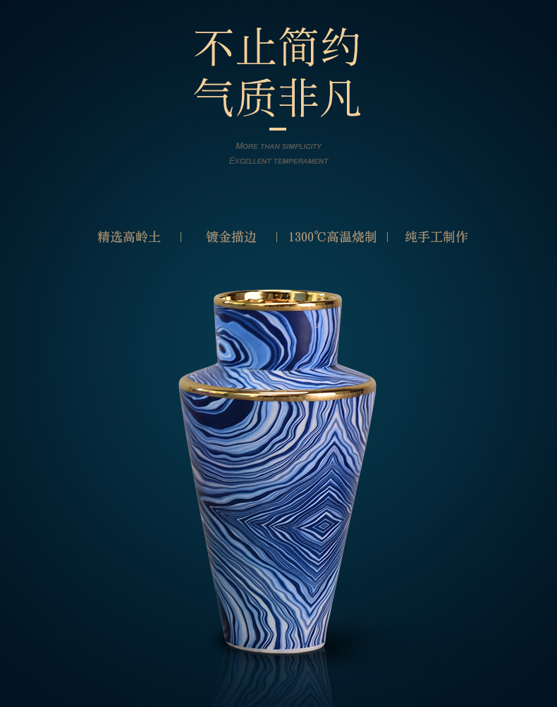 Jingdezhen agate grain ceramic vase light key-2 luxury furnishing articles flower arranging new Chinese style household table sitting room adornment ornament